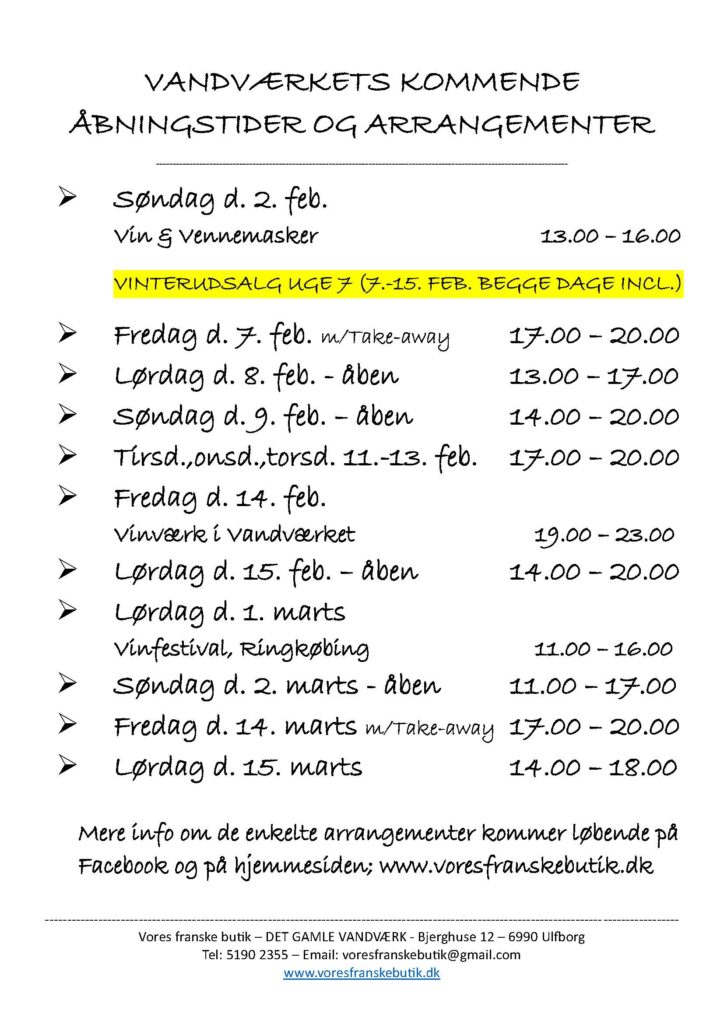 åbningstider vandværket Fjand