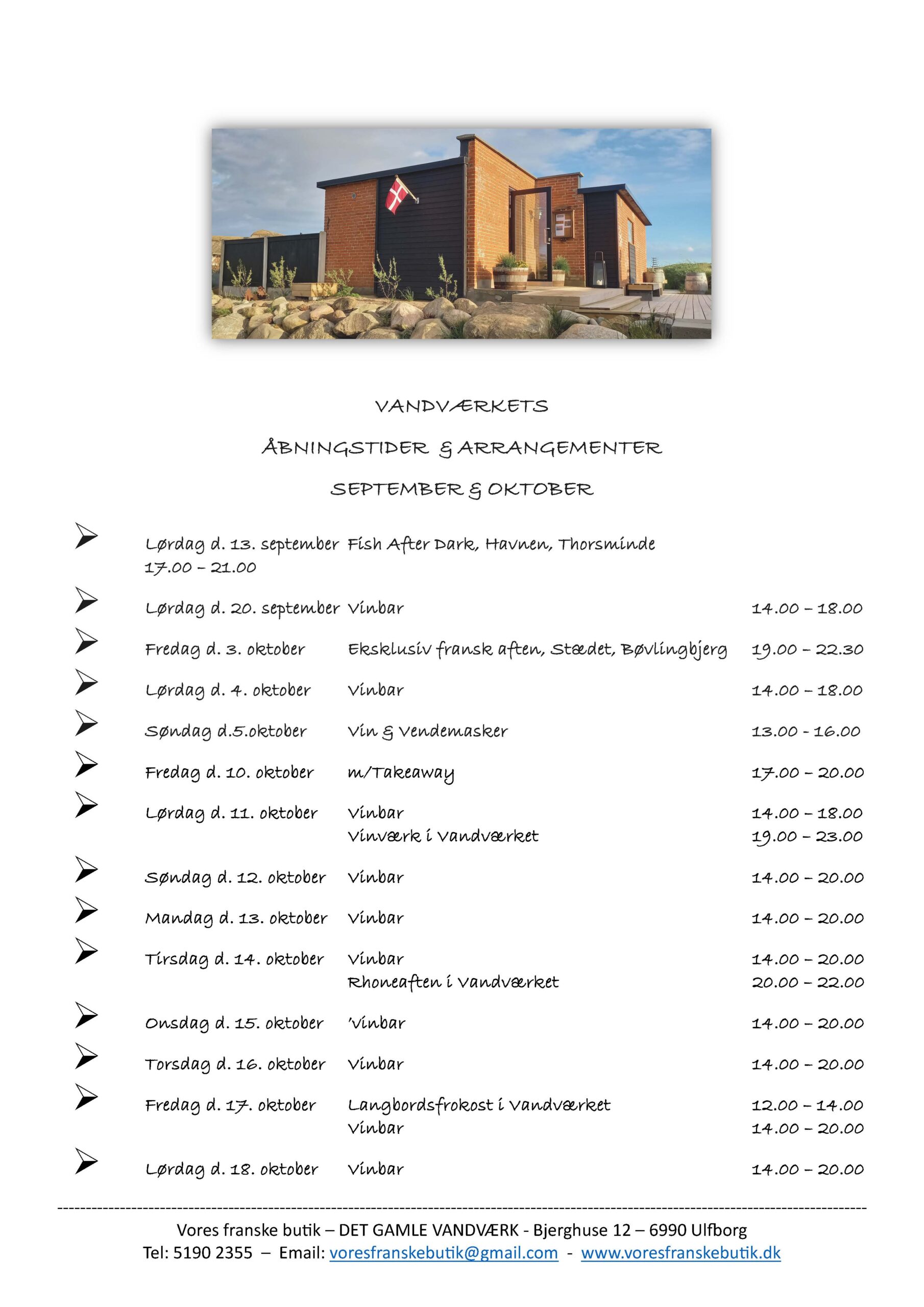 åbningstider sept okt 2025 vandværket